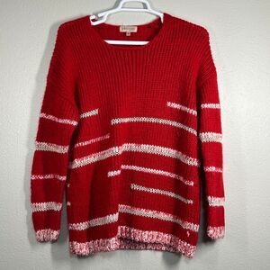 Philosophy Sweater Womens XL Red Striped Chunky Knit Crewneck Long Sleeve‎